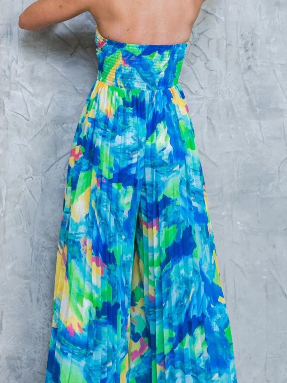Flying Tomato Strapless Blue Multi-Color Maxi Jumpsuit - Picture 3 of 3